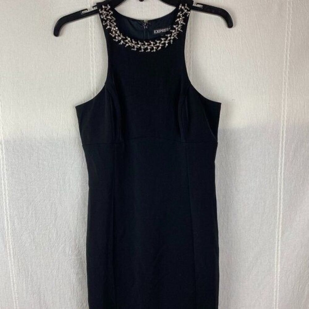 NWT Express rhinestone halter mini little‎ black dress size 4